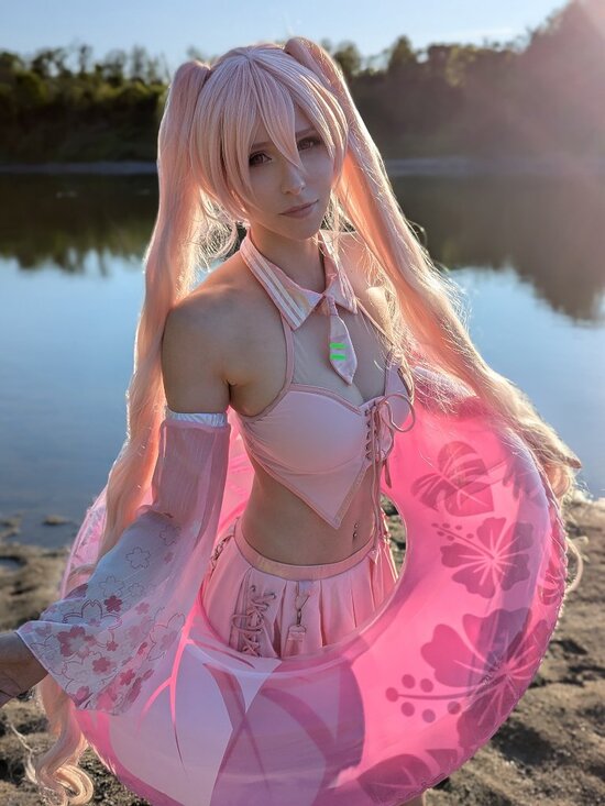 Other - Vocaloid Sakura Miku swimsuit cosplay + wig Miccostumes